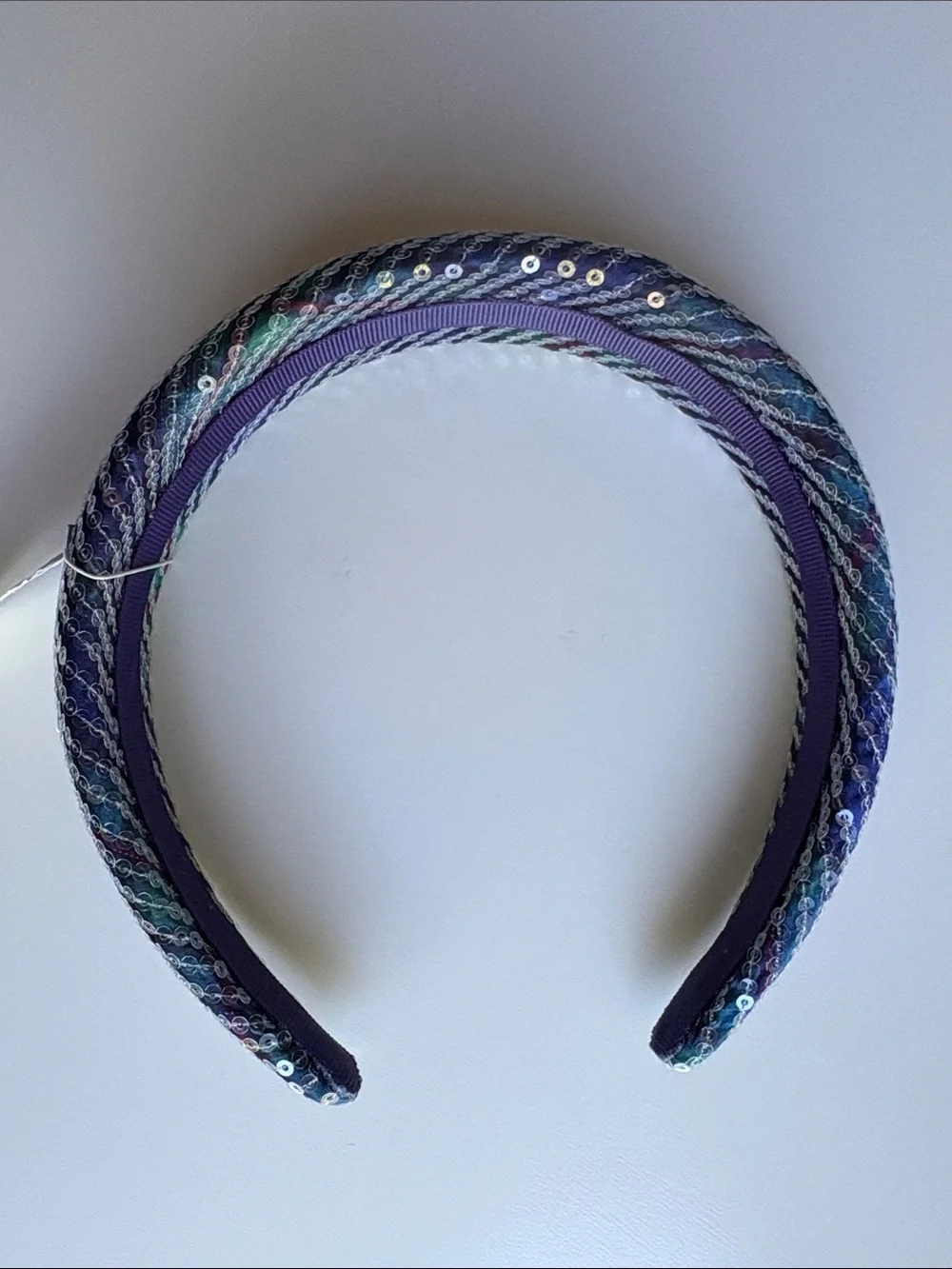 NWT J Crew Factory Sequin Blue Tartan Puff Headband
